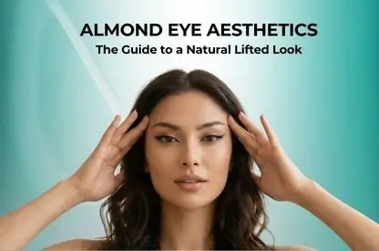Woman showing lifted outer eye corners and refreshed look after Almond Eye aesthetics at Estetik International.