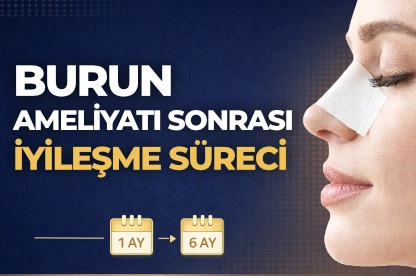 Estetik International'da burun estetiği ameliyatı olanlar için ameliyat sonrası 1. ay ve 6. ay iyileşme sürecini, ödem atımını ve doğal görünümün oturmasını temsil eden kapak görseli.