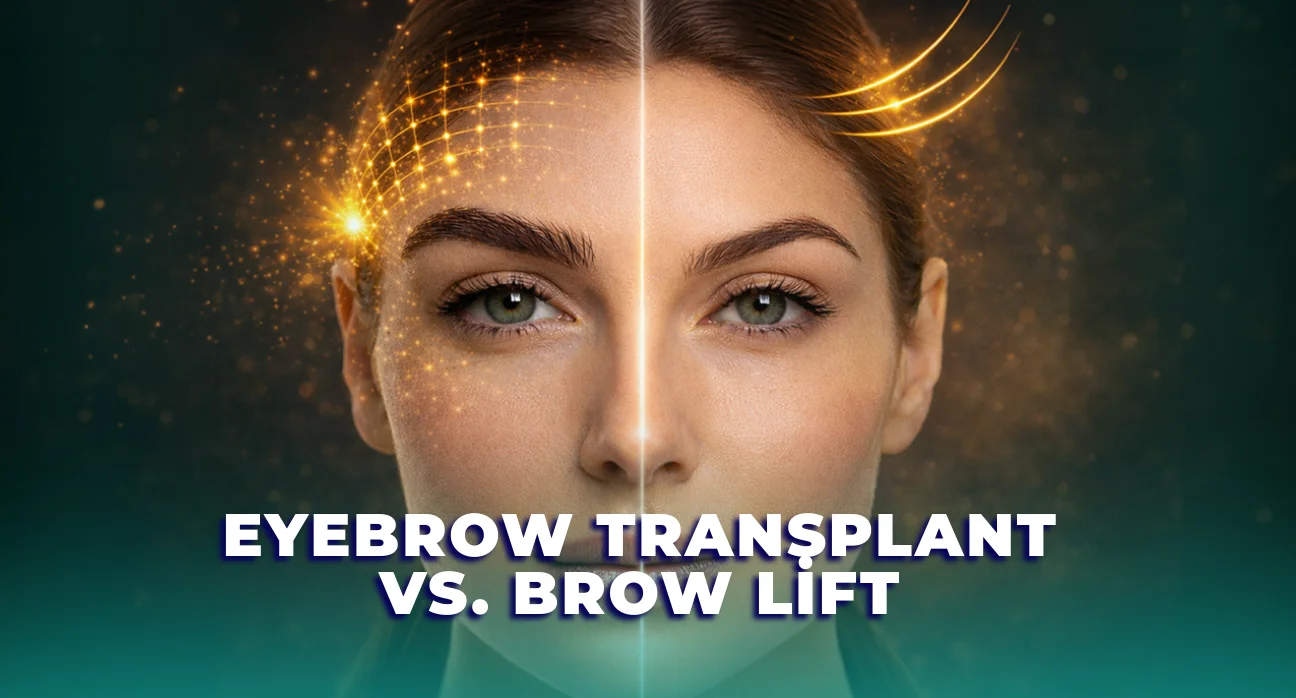 A specialist at Estetik International using advanced facial mapping to plan a natural-looking eyebrow transplant and brow lift procedure.