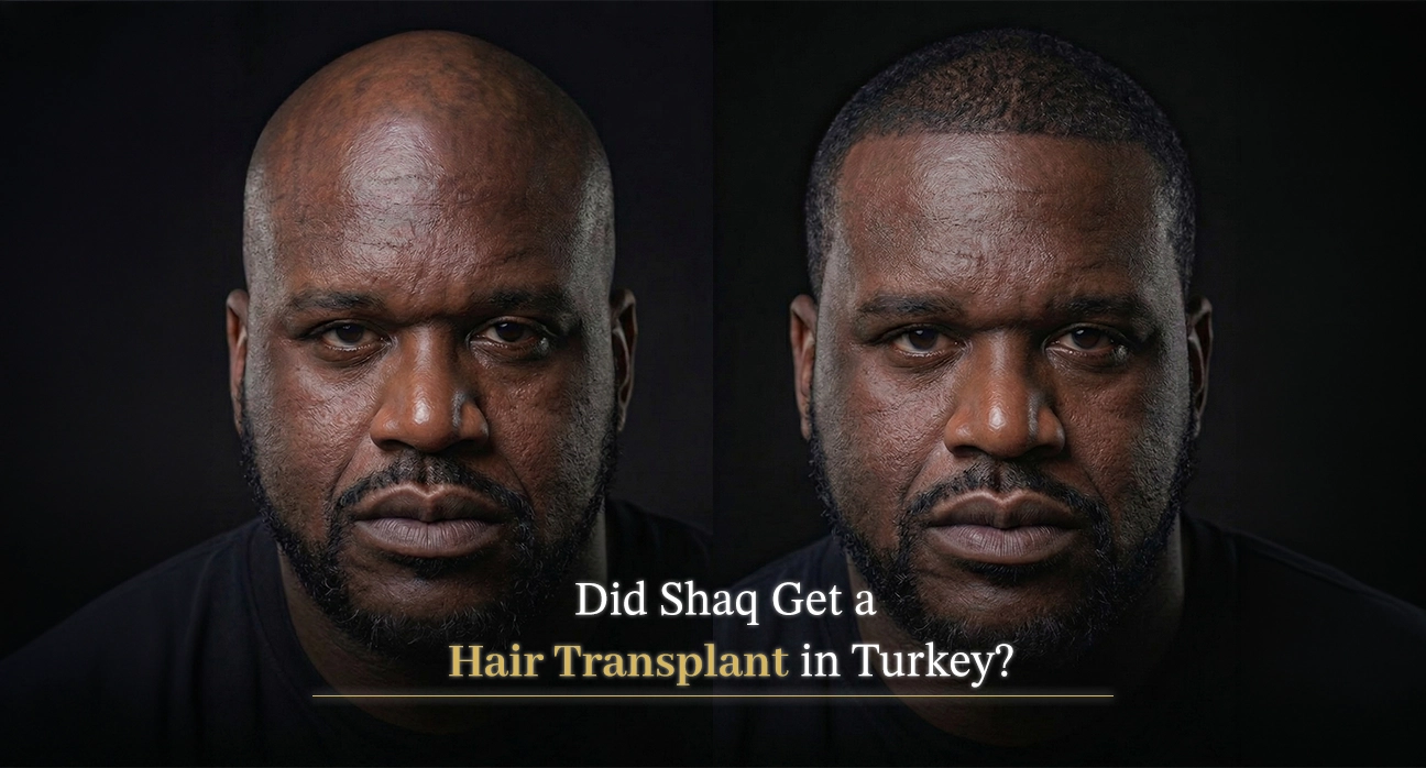 Shaquille O'Neal smiling with long hair and drinking Turkish tea in a viral commercial