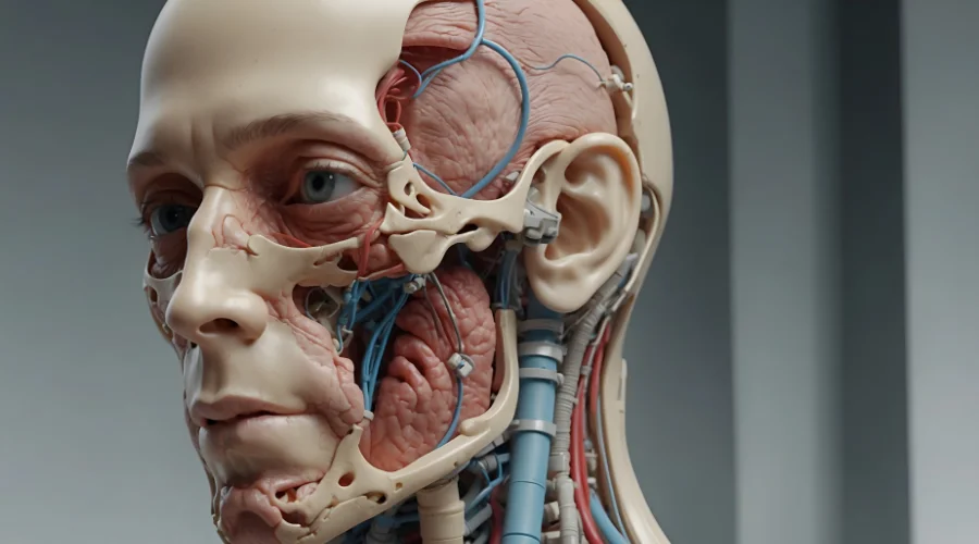 Yüz kas anatomisi ve yaşlanma süreci illüstrasyonu