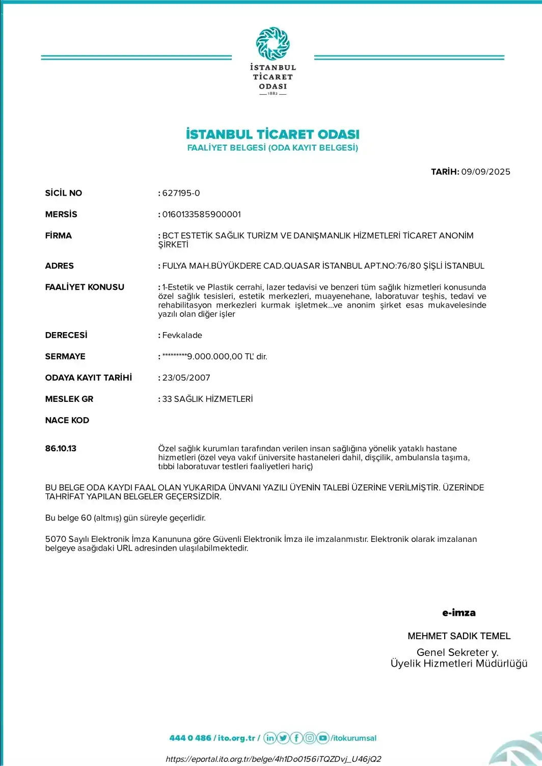 Certificate of Activity